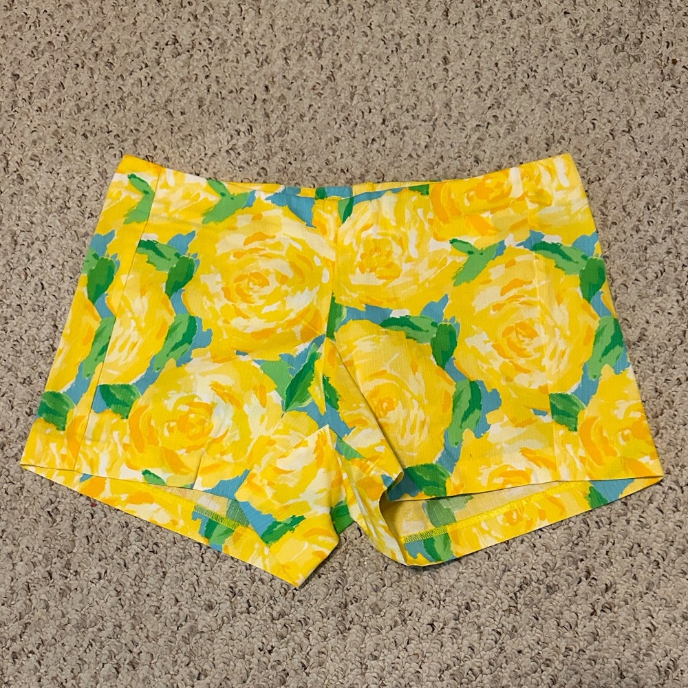Lilly Pulitzer Shorts - Yellow Roses Floral - Zipper Back - Size 10 - Like New